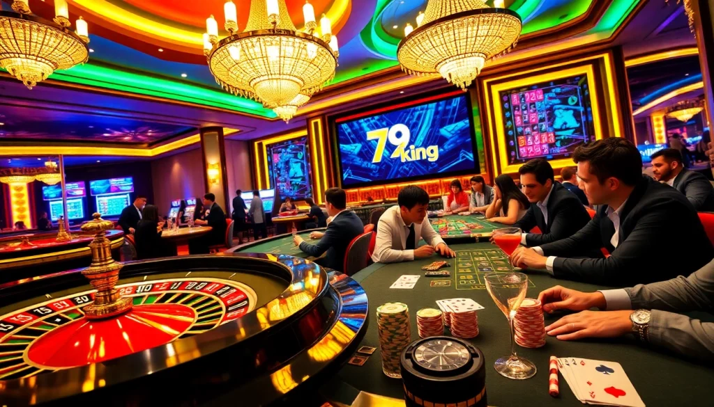 Experience the excitement at 79king casino with players enjoying the thrill of roulette and poker games.